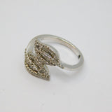 Sterling Silver Deco Style Diamond Leaf Crossover Ring Vintage c1970 Size O