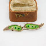 Sterling Silver Green Enamel Sweetheart Bar Brooch Antique c1920 Art Deco