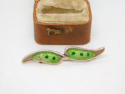 Sterling Silver Green Enamel Sweetheart Bar Brooch Antique c1920 Art Deco
