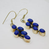 Pair of Sterling Silver Blue Hardstone Chunky Hook Drop Earrings Vintage c1970
