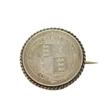 Victorian Sterling Silver Schilling Coin Brooch Antique 1888