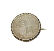 Victorian Sterling Silver Schilling Coin Brooch Antique 1888