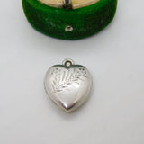 Sterling Silver Floral Pattern Puffy Heart Charm Pendant Vintage c1970
