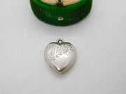 Sterling Silver Floral Pattern Puffy Heart Charm Pendant Vintage c1970