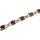 Sterling Silver Baltic Amber Set Five-Part Panel Bracelet Vintage c1970 19cm
