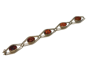 Sterling Silver Baltic Amber Set Five-Part Panel Bracelet Vintage c1970 19cm