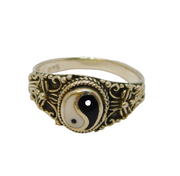 Sterling Silver Enamel Yin & Yan Patterned Ring Vintage c1970 Size O