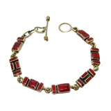 Sterling Silver Mexican Red Agate Brick Form Linked T-Bar Bracelet Modern c1990