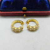 Sterling Silver Gilt & Diamond Paste Small Hoop Form Earrings Vintage c1990