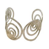 Sterling Silver Textured Circles Chunky Open Cuff Bangle Bracelet Vintage c2000