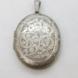 Victorian Large Sterling Silver Floral Pattern Locket Pendant Antique c1880