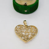 Sterling Silver Gilt Leaf Cutwork Heart Crystal Set Charm Pendant Vintage c1970