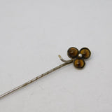 Sterling Silver Tiger's Eye Set Lucky Shamrock Stick Pin Antique c1920