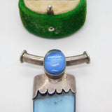 Sterling Silver Blue Crystal Drop Charm Pendant Vintage c1970