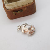 Sterling Silver Puffy Race Car Charm Pendant Vintage c1970