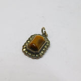 Sterling Silver Tiger's Eye & Marcasite Art Deco Charm Pendant Antique c1930