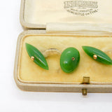 Victorian Boxed Pair of 10ct Gold & Green Jade Cufflinks Antique c1890s