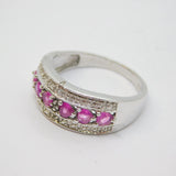 Sterling Silver 6 Pink Sapphire & White Sapphire Dress Ring Vintage c1970 Size P