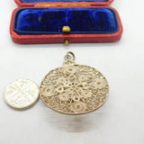 Sterling Silver Filigree Dutch Blue & White Ceramic Drop Pendant Vintage c1970