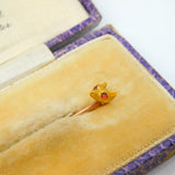Victorian Boxed Small 22ct Gold & Ruby Fox Mask Stick Pin Antique c1880s