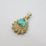 950 Silver Mexican Turquoise & Paste Peardrop Pendant Modern c1990s