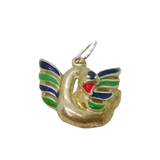 Sterling Silver Sapphire & Multi-Colour Enamel Swan Charm Pendant Vintage c1970
