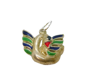 Sterling Silver Sapphire & Multi-Colour Enamel Swan Charm Pendant Vintage c1970