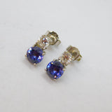 Pair of Sterling Silver Purple & White Crystal Stud Earrings Modern c1990