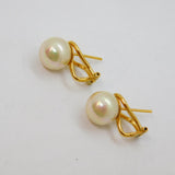 Pair of Gold On Sterling Silver Pearl Clip & Post Stud Earrings Modern c1990