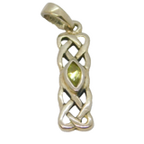 Sterling Silver Celtic Pattern Peridot Rectangular Drop Pendant Vintage c1970