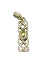 Sterling Silver Celtic Pattern Peridot Rectangular Drop Pendant Vintage c1970