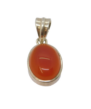 Sterling Silver Carnelian Cabochon Oval Drop Pendant Vintage c1970