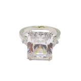 Sterling Silver 3 Cubic Zirconia Chunky Cocktail Ring Vintage c1970 Size N