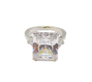 Sterling Silver 3 Cubic Zirconia Chunky Cocktail Ring Vintage c1970 Size N