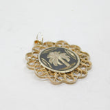 Sterling Silver Niello Enamel Palm Tree Patterned Charm Pendant Antique c1930