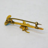 Victorian Gold Plated, Blue Enamel & Pearl Hunting Crop Brooch Antique c1890
