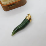 Rolled Gold Carved Nephrite Jade Tooth or Claw Brooch Vintage c1960