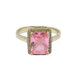 Sterling Silver Pink & White CZ Rectangle Cocktail Ring Modern c1990 Size R 1/2