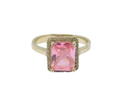 Sterling Silver Pink & White CZ Rectangle Cocktail Ring Modern c1990 Size R 1/2