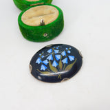.800 Silver & Porcelain Set Floral Brooch Pin Vintage c1960