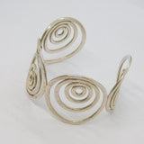 Sterling Silver Textured Circles Chunky Open Cuff Bangle Bracelet Vintage c2000
