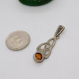 Sterling Silver Celtic Amber Drop Charm Pendant Vintage c1970