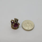 Sterling Silver Multi-Coloured Crystal Set Crown Charm Pendant Vintage c1970