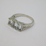 Sterling Silver Triple Aquamarine Dress Ring Vintage c1970 Size O 1/2