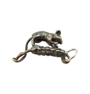 Sterling Silver Mouse on the Wheat Sheaf Charm Pendant Vintage c1970s
