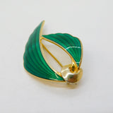 Scandinavian Sterling Silver Gilt Green Enamel Floral Spray Brooch Vintage