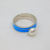 Sterling Silver Blue Enamel & Pearl Stacking Rings Vintage c2000 Size Q 1/2