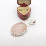 Sterling Silver Pink Quartz Gemstone Charm Pendant Vintage c1970