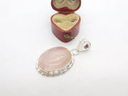 Sterling Silver Pink Quartz Gemstone Charm Pendant Vintage c1970