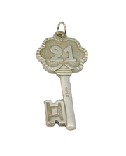 Sterling Silver Patterned 21st Birthday Key Pendant Vintage c1970
